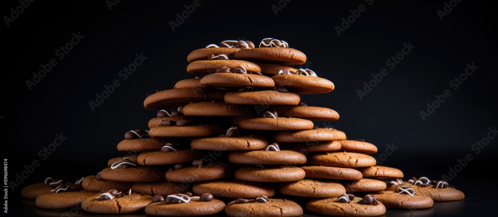 Poster gingerbread cookies stacked in a visually appealing arrangement against a dark background showcasing