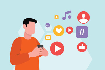 Social media concept. Colored flat vector illustration isolated.