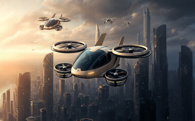 drone car, future flying car, futuristic and modern designs, high-tech sport car, AI generative  