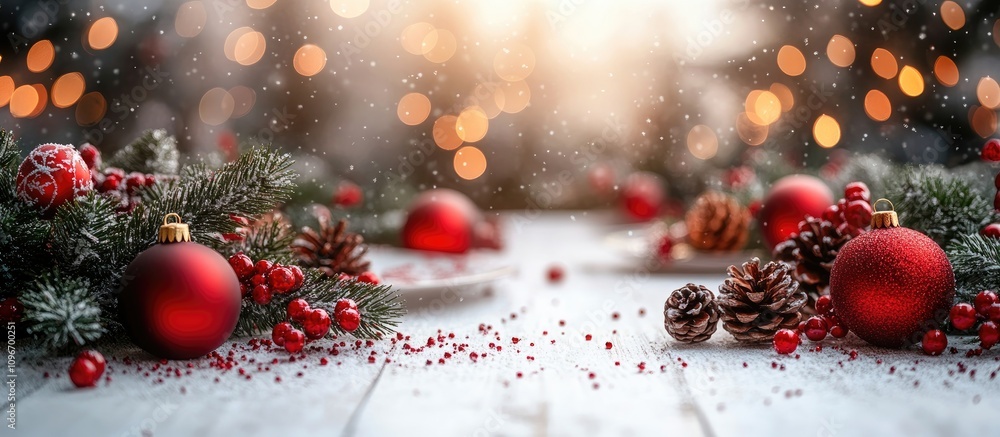 Aufkleber festive winter table setting with red ornaments pinecones and snowflakes creating a warm and invitin