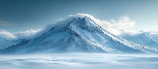 Majestic snow-covered mountain peak under a clear blue sky in a serene winter landscape