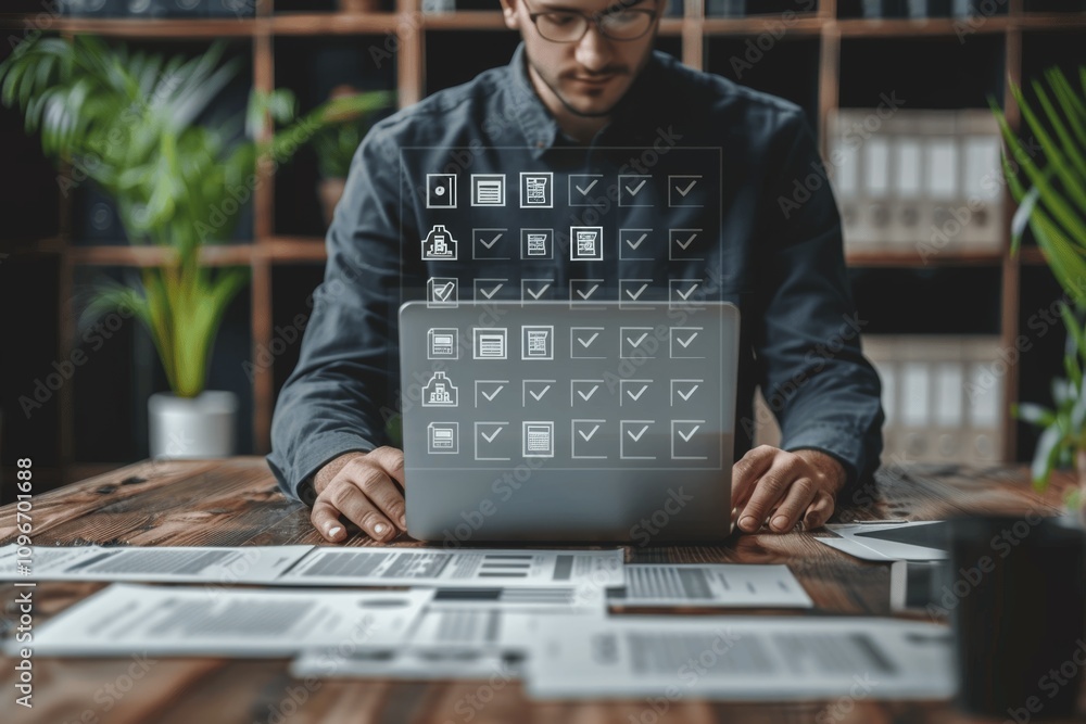 Poster digital document management control system for business with cybersecurity and cloud storage solutio