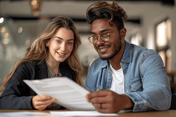 Professional Latin Female Financial Advisor Consulting Young Client on Legal Document During Office Meeting
