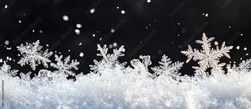 Poster elegant snowflake texture with falling snow gracefully contrasting against a dark background perfect