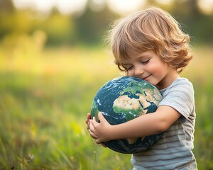 Hope for the future a childs hug for Planet Earth, symbolizing care, protection, and a sustainable future on Earth Day
