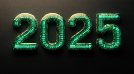 Green numbers for 2025 shine against a sleek dark backdrop, showcasing innovation