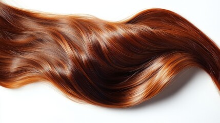 Long, wavy brown hair cascades over a bright surface, highlighting its luster