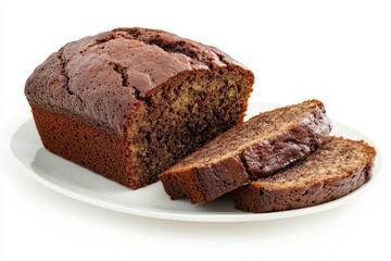 Freshly Baked Banana Bread with Slices on White Plate