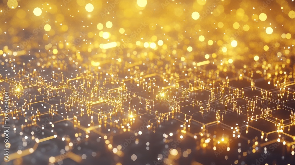 Poster a mesmerizing close-up view of shimmering golden particles creating a beautiful abstract background,