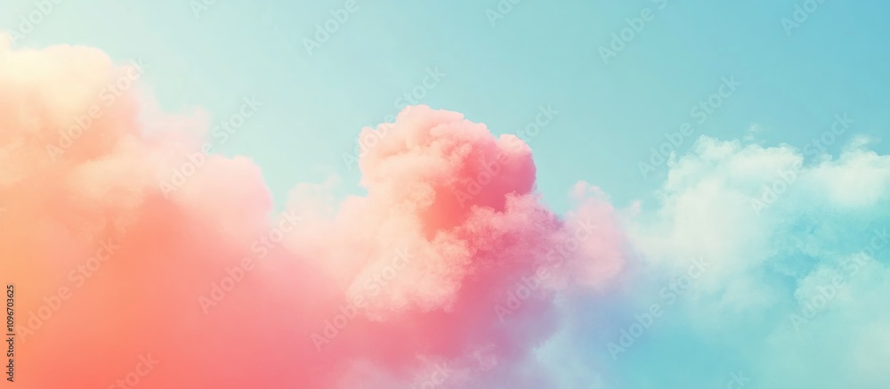 Poster pastel tone clouds in a blue sky background creating an airy atmosphere with ample space for text or