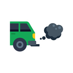 Fototapeta premium Green minivan emitting exhaust fumes, air pollution concept