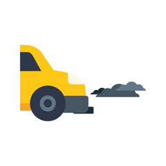 Naklejka premium Yellow car polluting the air by emitting exhaust fumes, a visual representation of the environmental damage caused by vehicles