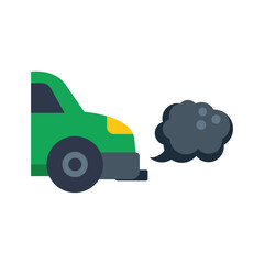 Green car polluting the air by emitting smoke from its exhaust pipe