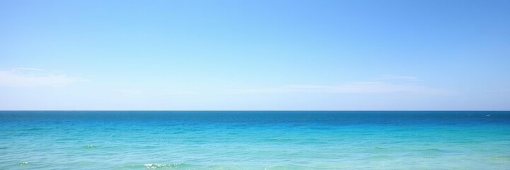 Obraz premium Soothing ocean view with a gradient of light blue sky merging into sea, background, relaxation, serene