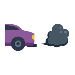 Purple car emitting black smoke pollution from its exhaust pipe, representing environmental damage