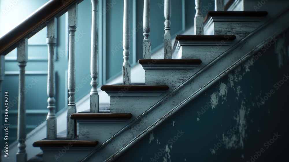 Poster a close-up view of a staircase with steps and railing