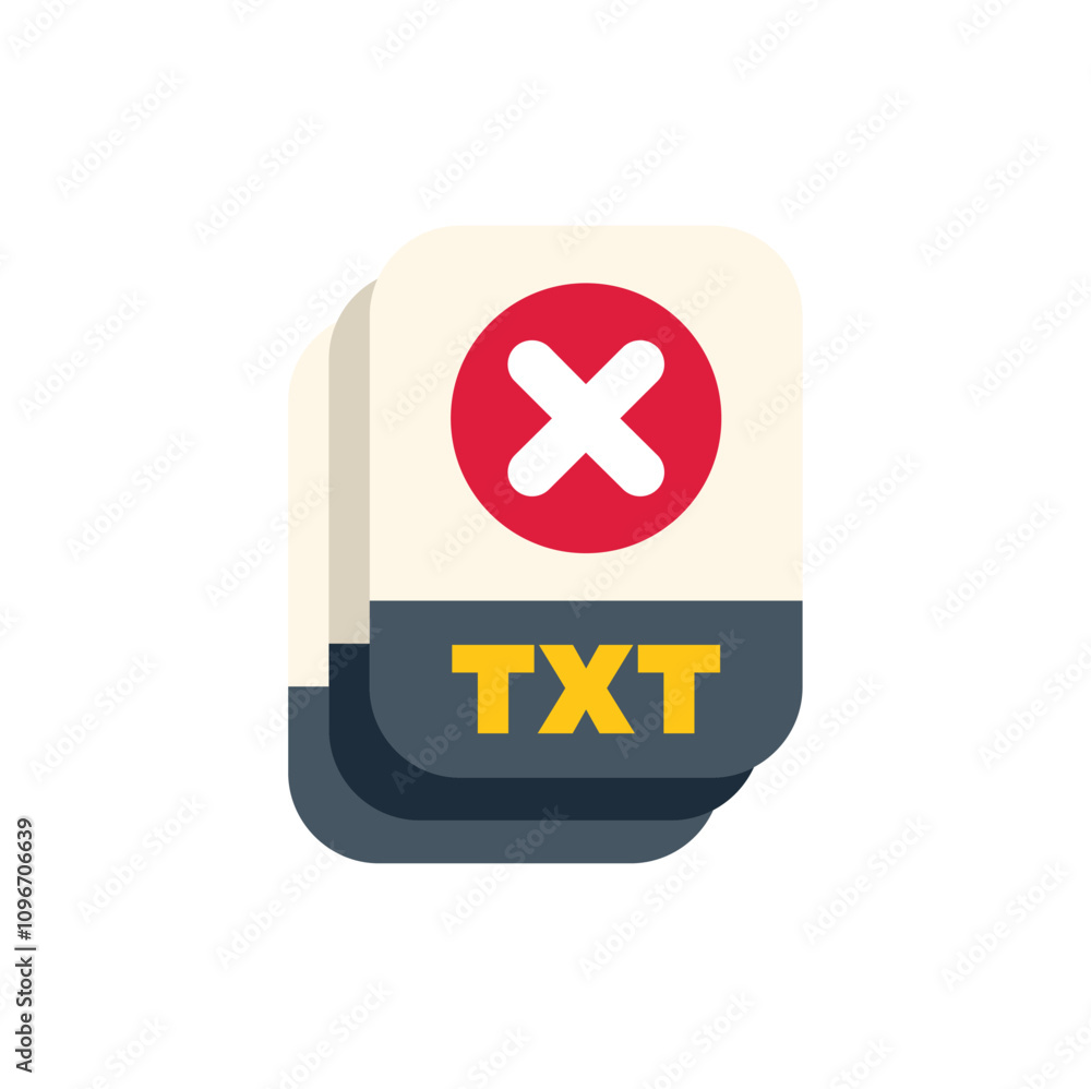 Poster stack of txt files with a red cross symbol is representing rejected text files