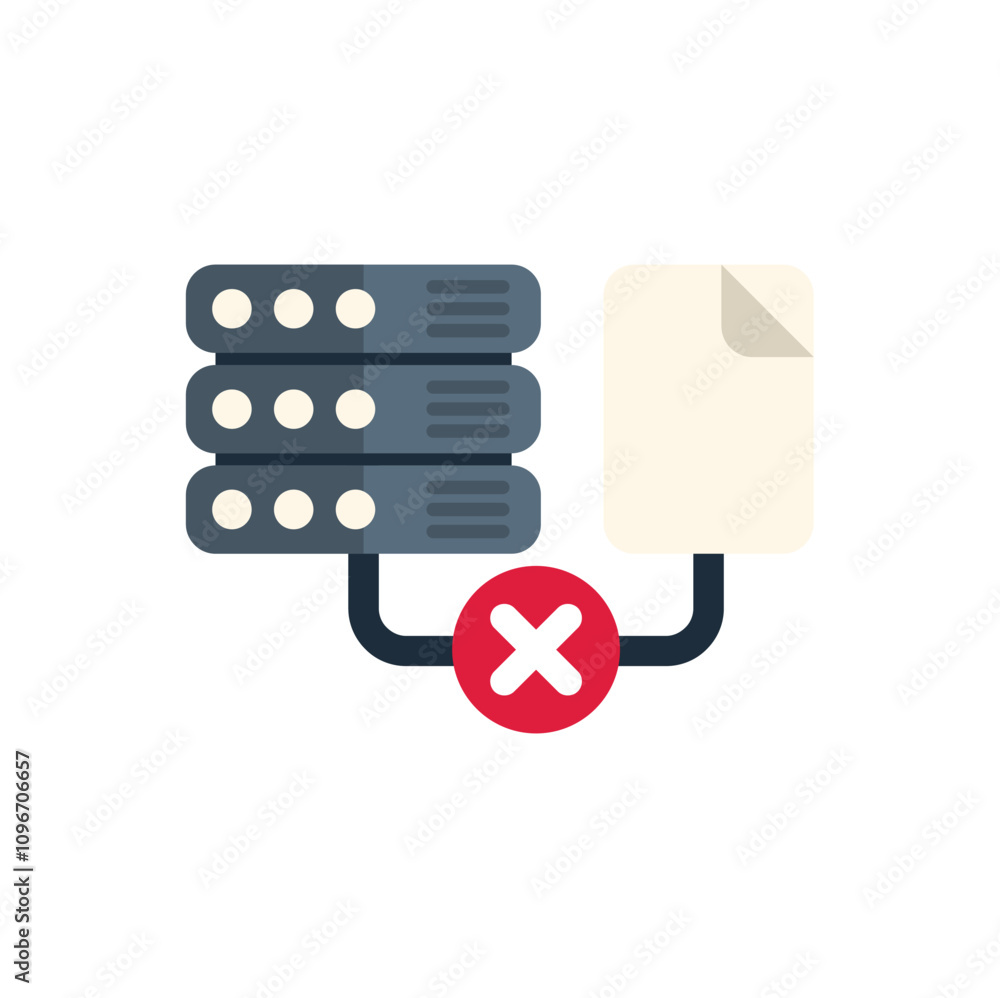Poster minimalist flat vector illustration representing a database server down with a file transfer being d