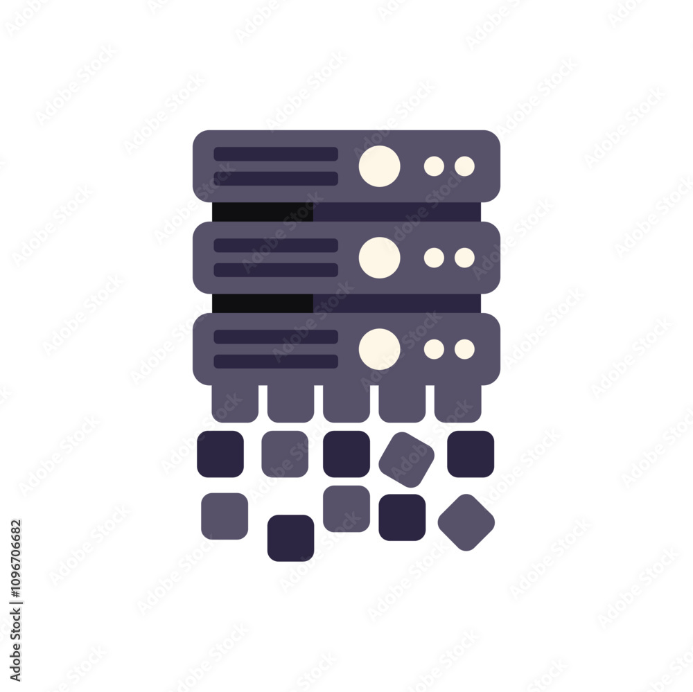 Poster stylized image of a database is losing data, represented by dissolving pixels