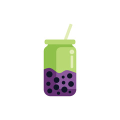 Refreshing and delicious green smoothie with boba tapioca pearls in a mason jar with a straw