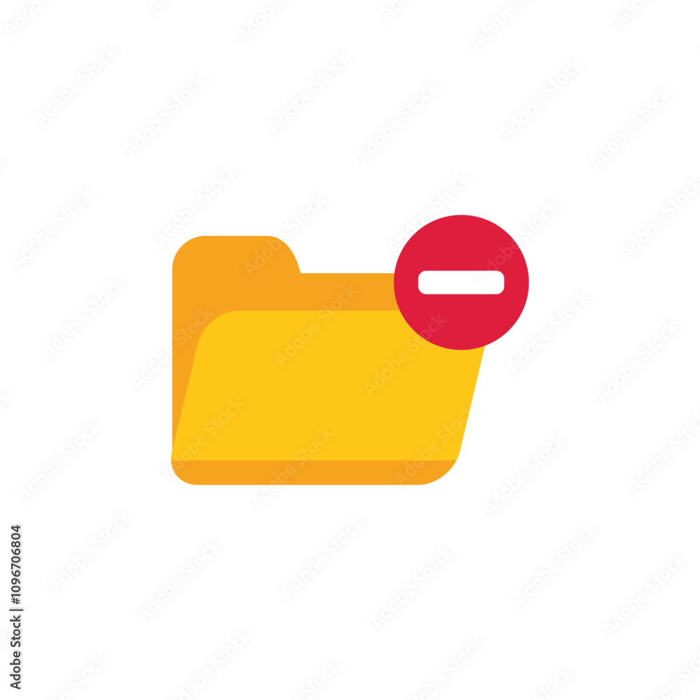 Poster yellow computer folder with a minus sign, representing the concept of deleting files or folders
