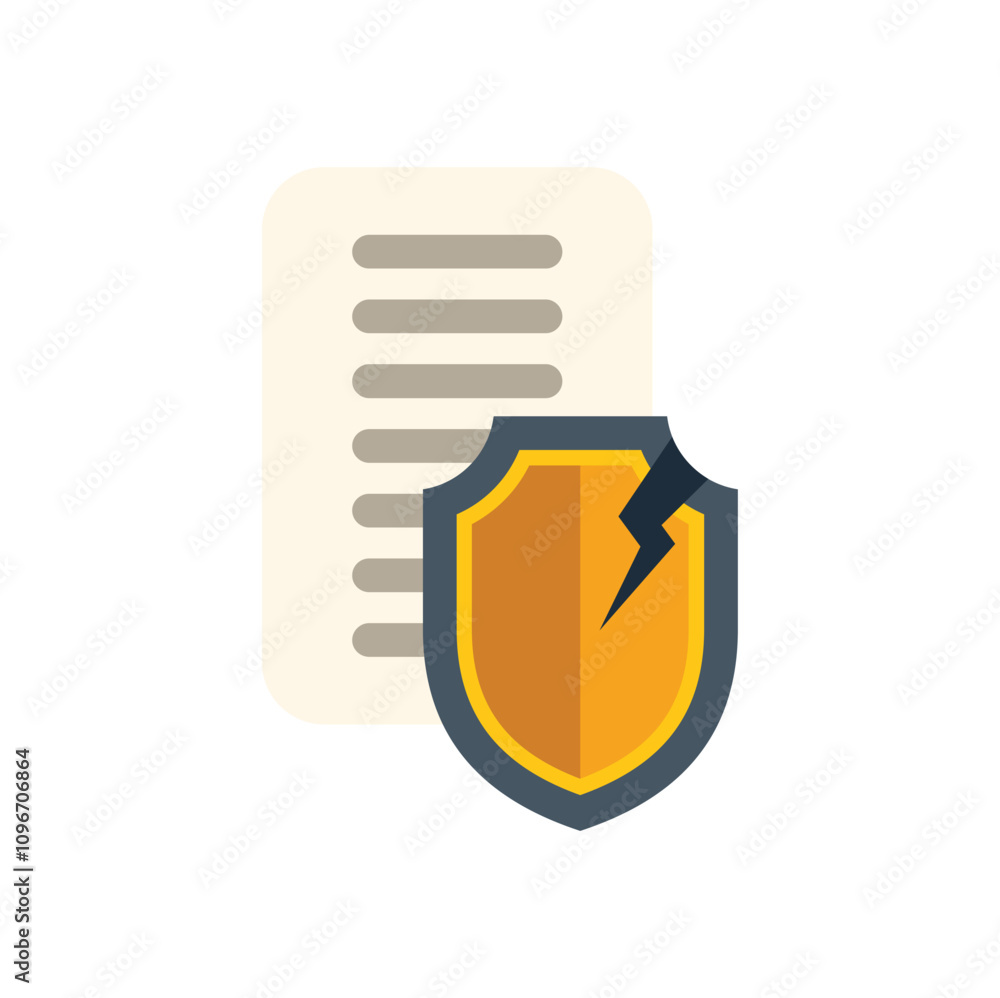Poster broken shield is partially covering a document, representing a data breach