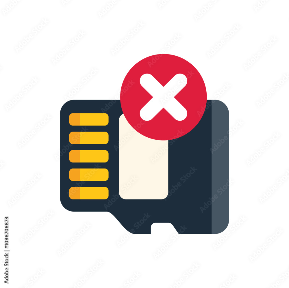 Poster icon of a memory card with a red cross sign, indicating an error or malfunction