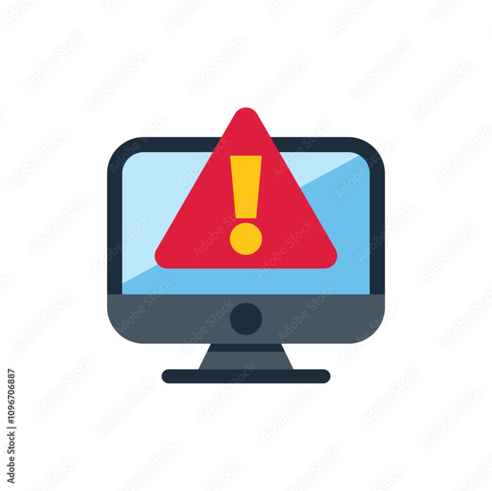Poster computer screen displaying an error message with a red warning sign and an exclamation mark, indicat