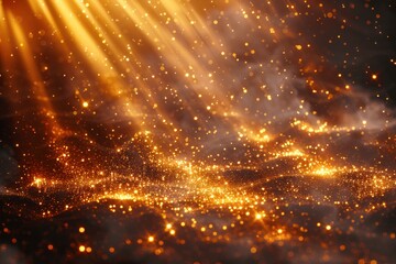 Golden Light Rays Background with Speed Effect Shiny Sun Beams in Motion on Blurred Brown Backdrop