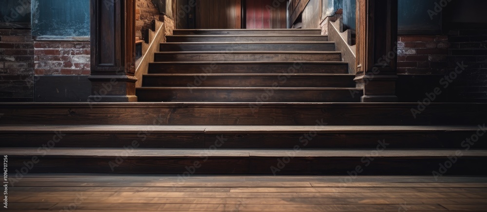 Poster wooden staircase in a vintage building with rustic charm and historical architecture inviting explor