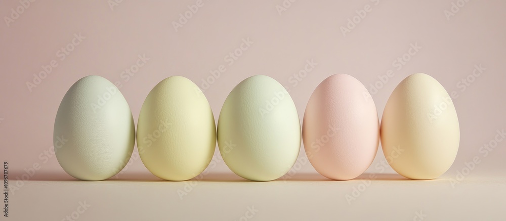 Poster pastel colored easter eggs arranged neatly on a subtle background for festive spring visuals and dec