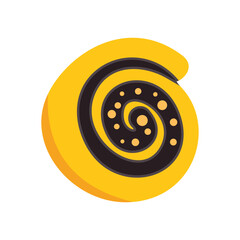 Appetizing bakery product with chocolate filling forming spiral pattern decorated with dots, isolated on white background