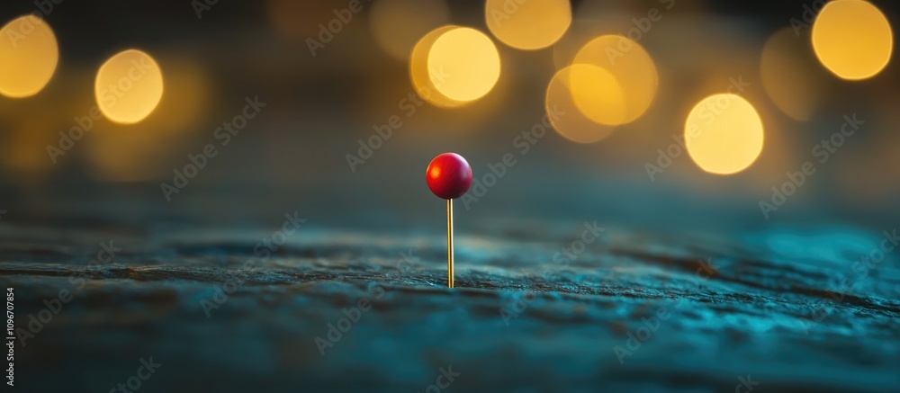 Poster red pin on a wooden surface illuminated by soft glowing lights creating a warm holiday atmosphere in