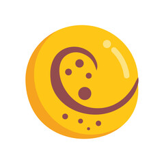 Round yellow cookie decorated with chocolate glaze is looking delicious and sweet