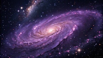 Obraz premium Swirling purple nebula amidst stars in a vast star field, starry night sky, cosmic dust, interstellar gas, astronomical events, cosmos