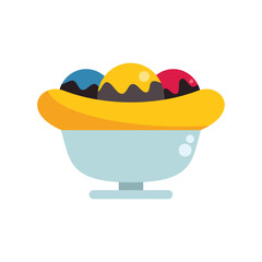 Fototapeta premium Banana split sundae with three scoops of ice cream, chocolate sauce, and a banana, served in a glass dessert bowl