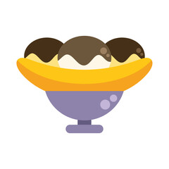 Banana split is being served in a glass bowl, showcasing a classic and delicious dessert