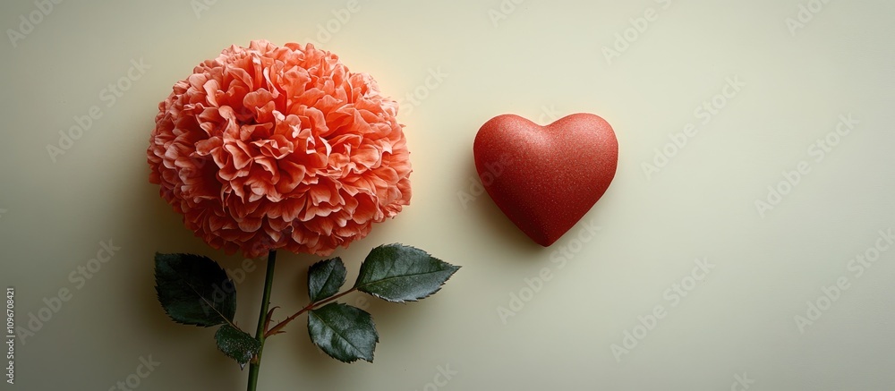 Aufkleber red flower and heart decoration on a soft background with ample copy space for text romantic minimal