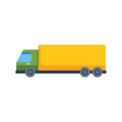 Simple icon of a green delivery truck transporting goods, shown in a side view