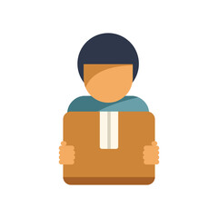 Delivery man is carefully holding a parcel package with both hands