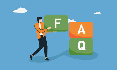 FAQ Customer support contacting with helpdesk service, asking questions and receiving answers