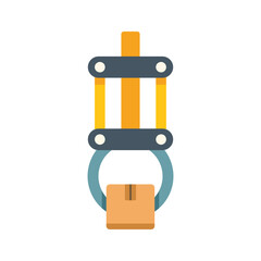 Robotic arm is lifting a cardboard box, representing automation in a factory setting