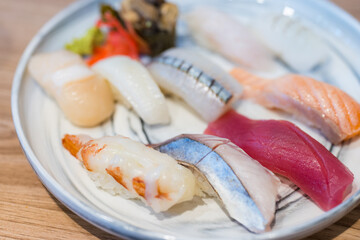 Assorted sushi platter ready for sharing with friends
