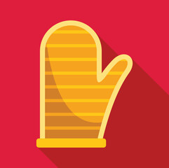 Striped yellow oven mitt provides protection from heat while handling hot cookware in the kitchen