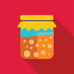 Honey jar icon in flat style with long shadow on red background representing organic food, healthy eating, and natural sweetener