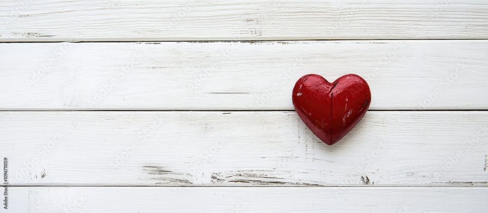 Poster red wooden heart resting on a rustic white wooden background symbolizing love and affection in a sim