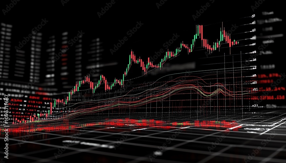 Poster forex market chart with realtime trading data, global currency trends on a digital backdrop, 3d rend