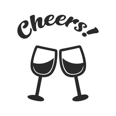 Clinking Wine Glasses Vector with Cheers Text in Silhouette Style.