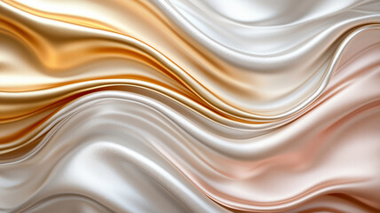 Luxurious flowing silk texture in peach, gold, and ivory hues, adorned with shimmering glitter and golden highlights.