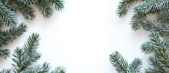 Obraz premium Spruce Needle Branch Wreath for Christmas Holiday Decoration on a Light Background